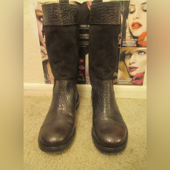 HOT Tory Burch Corey Brown Logo Suede & Textured Leather Mid-calf Boots $500+! - Picture 8 of 12